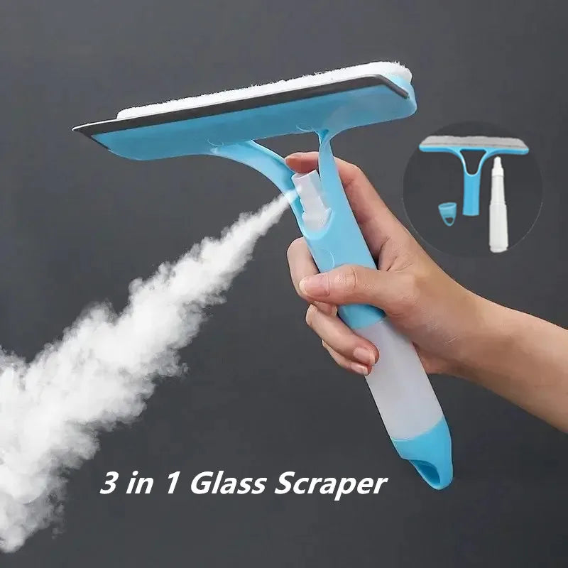 Household Multifunctional Glass Wiper With Watering Can Glass Cleaning Tool 3-In-1 Mirrors Glass Scraper Motorcar Window Scraper
