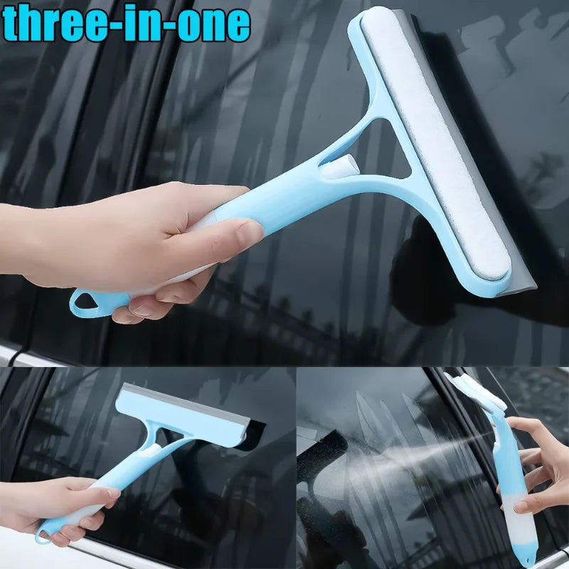 Household Multifunctional Glass Wiper With Watering Can Glass Cleaning Tool 3-In-1 Mirrors Glass Scraper Motorcar Window Scraper